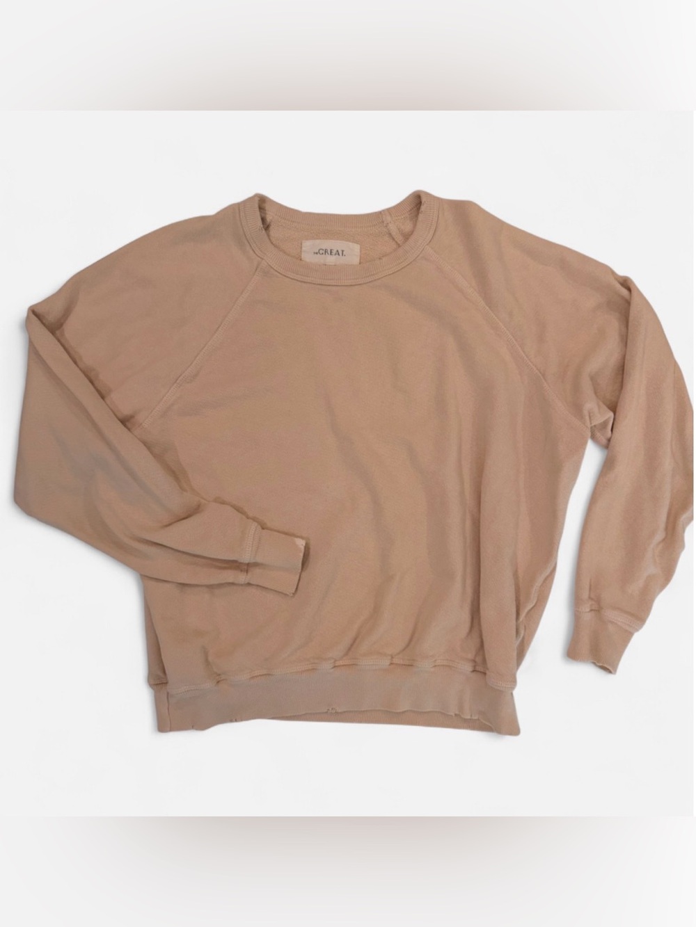 THE GREAT. Lightweight Distressed Crewneck Sweatshirt Beige Size 1